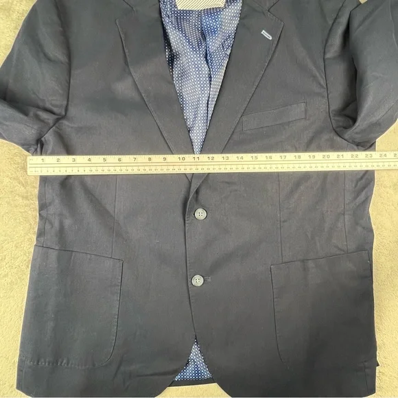 Mens Tailor Byrd Blazer Jacket 48R Navy Blue Linen Cotton 2 Button Sport Coat